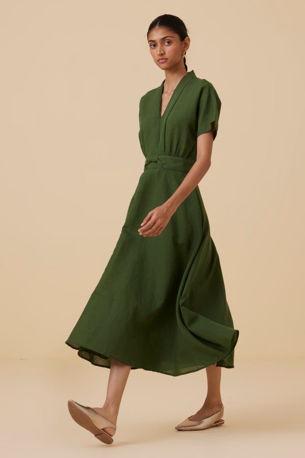 Miyake Green Midi Dress