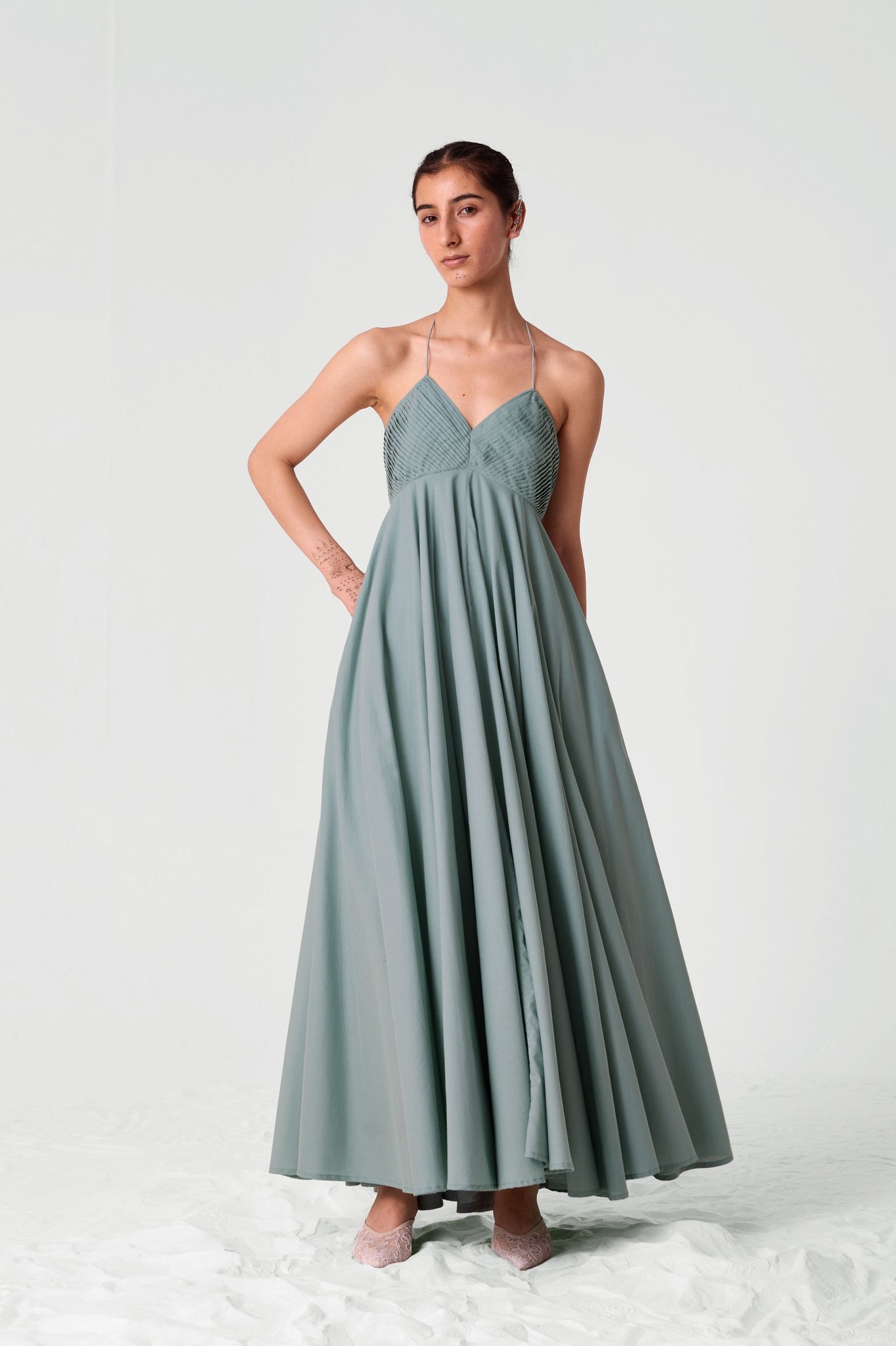 Samir Pleated Halter Neck Dress