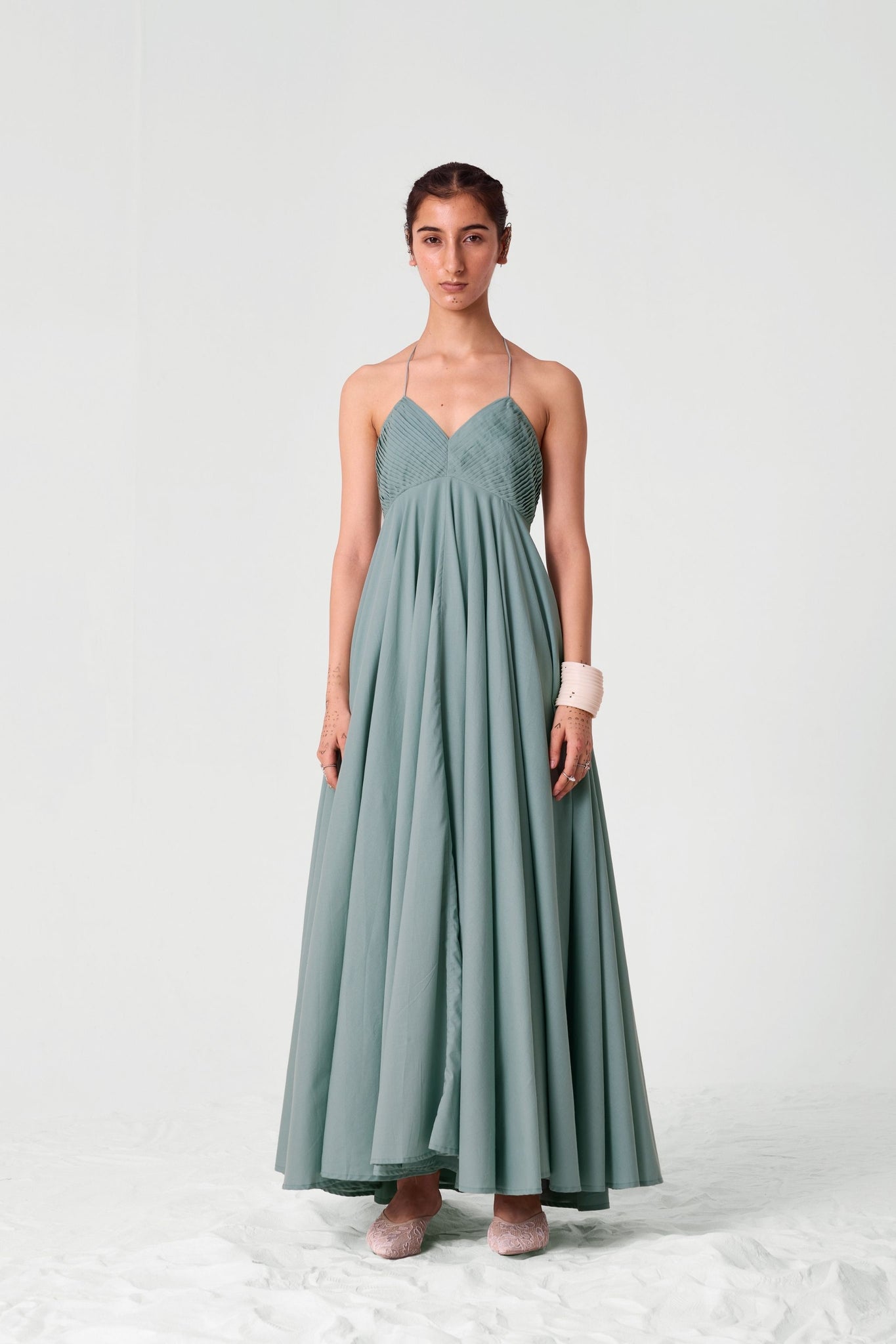 Samir Pleated Halter Neck Dress