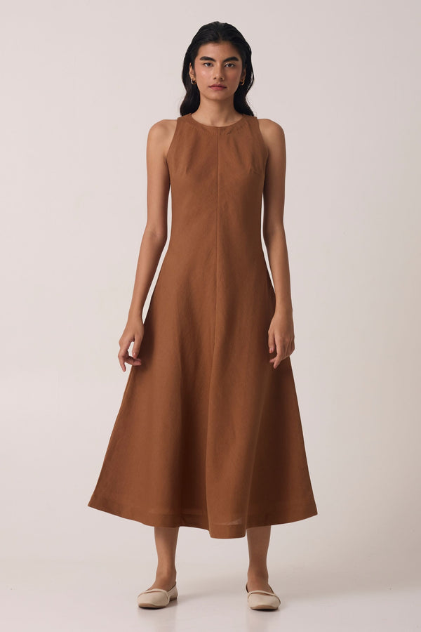 Naomi Brown Linen Cotton Dress