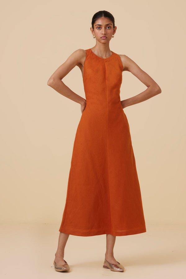 Riha Orange Halter Maxi Dress