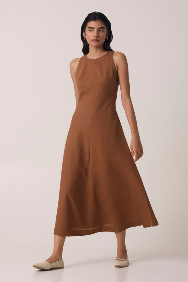 Naomi Brown Linen Cotton Dress