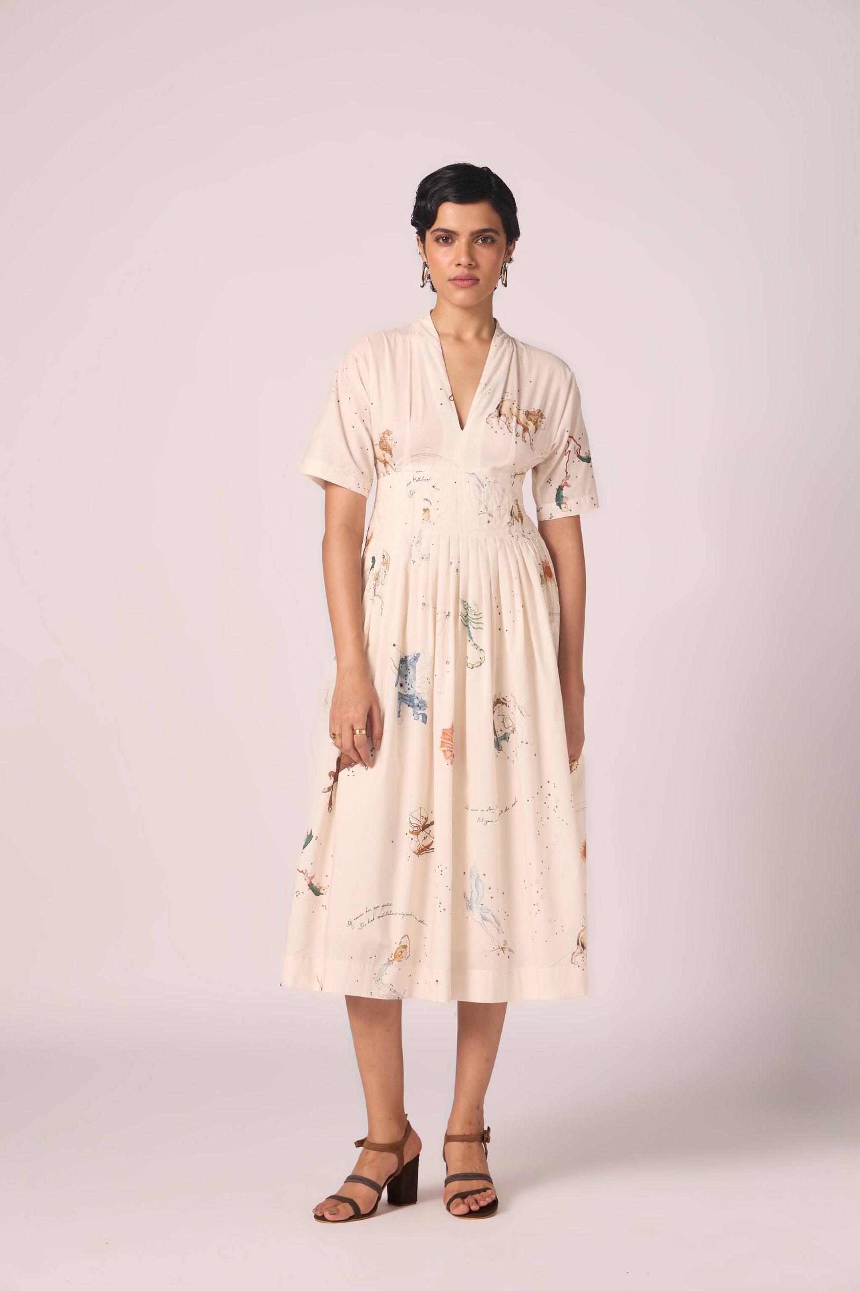 Aara Zodiac Print Pleated Dress thumbnail 3
