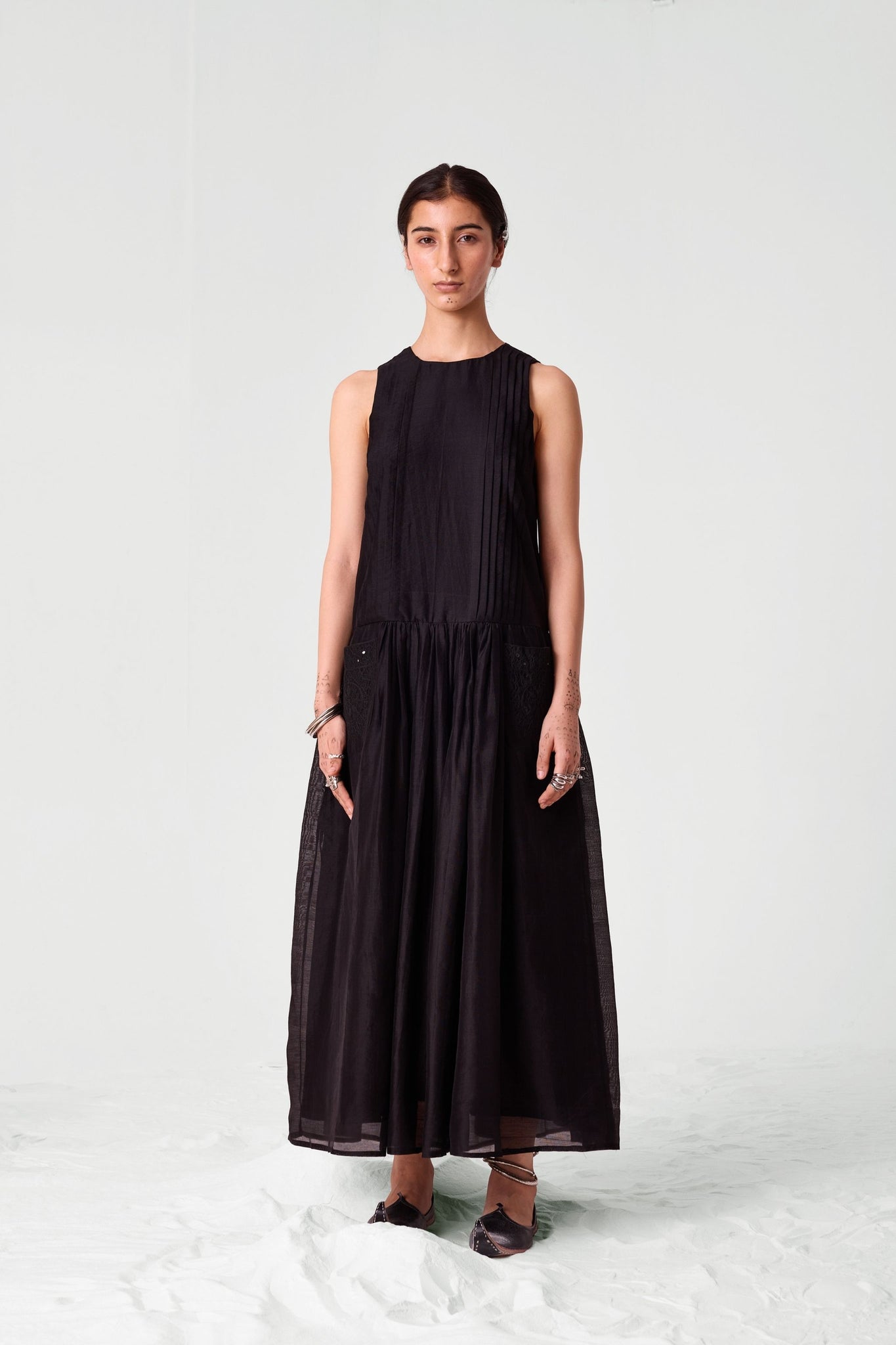 Pavi Black Handwoven Embroidered Dress