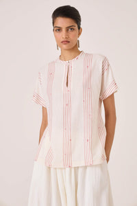 Asheni Red Striped Handwoven Top