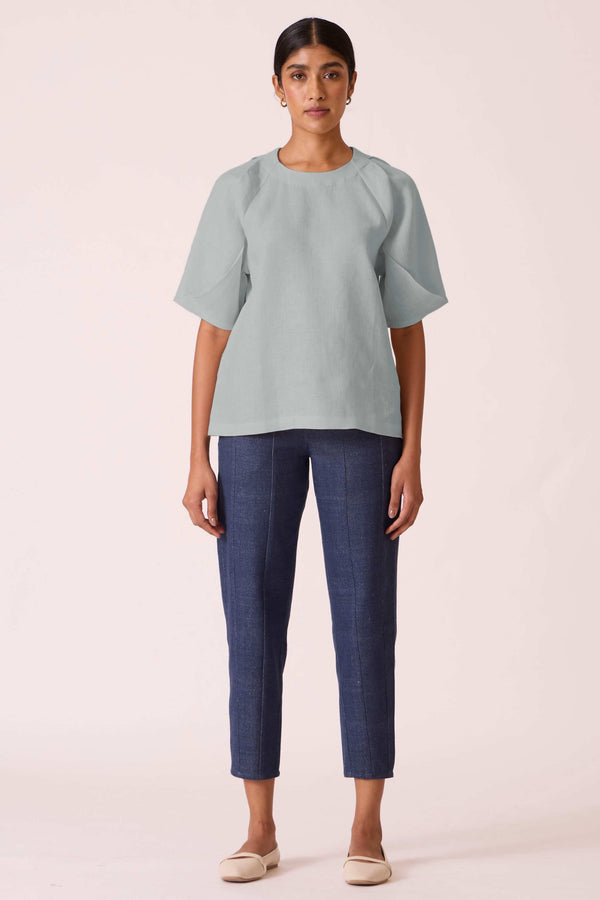 Loto Powder Blue Linen Top