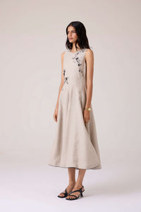 Helios Beige Embroidered Dress