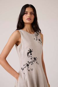 Helios Beige Embroidered Dress