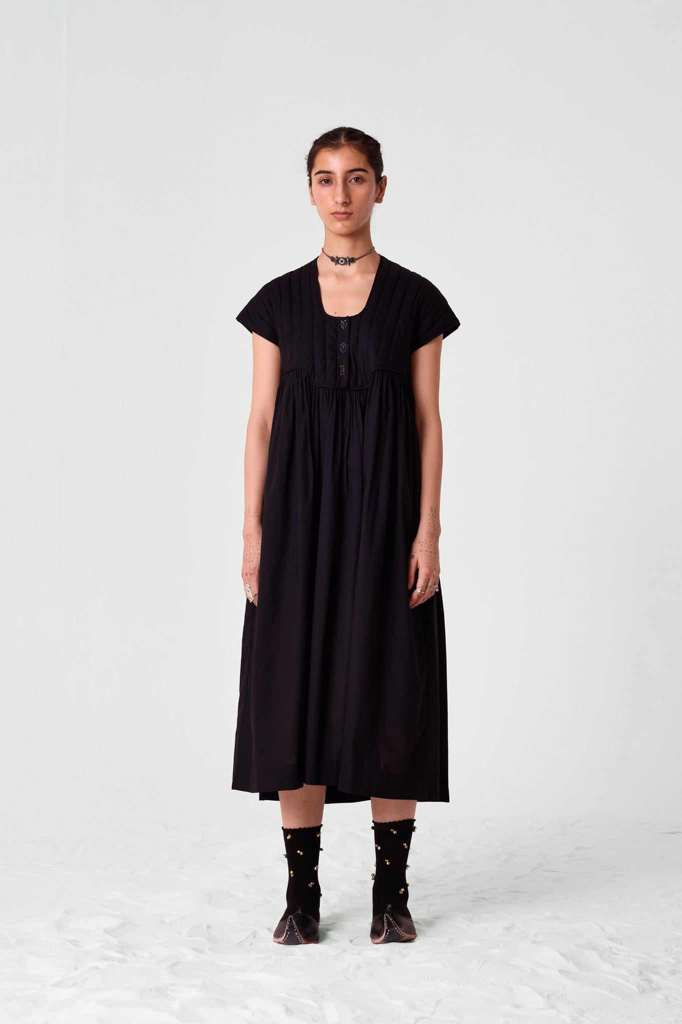Tapti Black Quilted Embroidered Dress