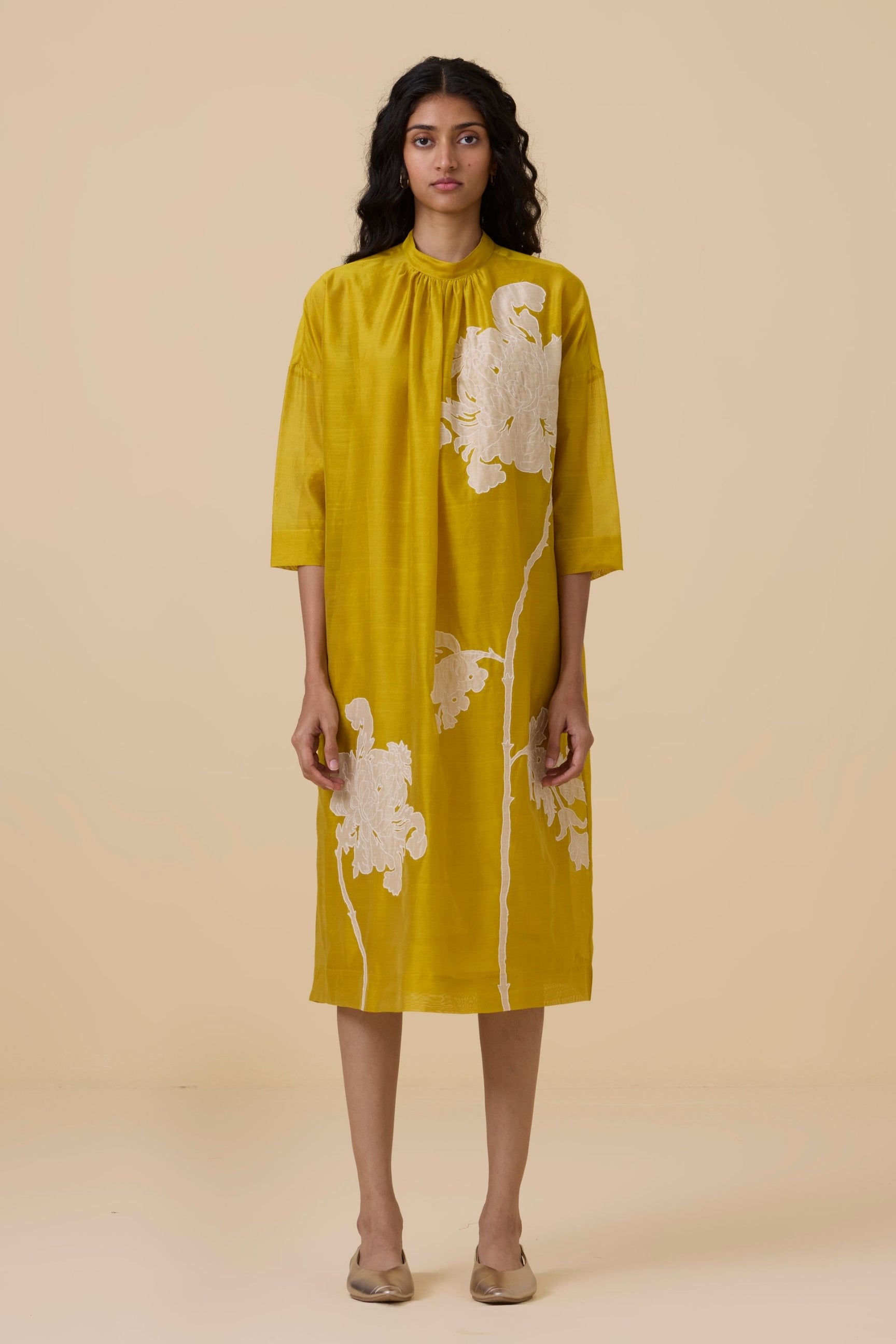 Aira Yellow Handwoven Embroidered Dress image 3