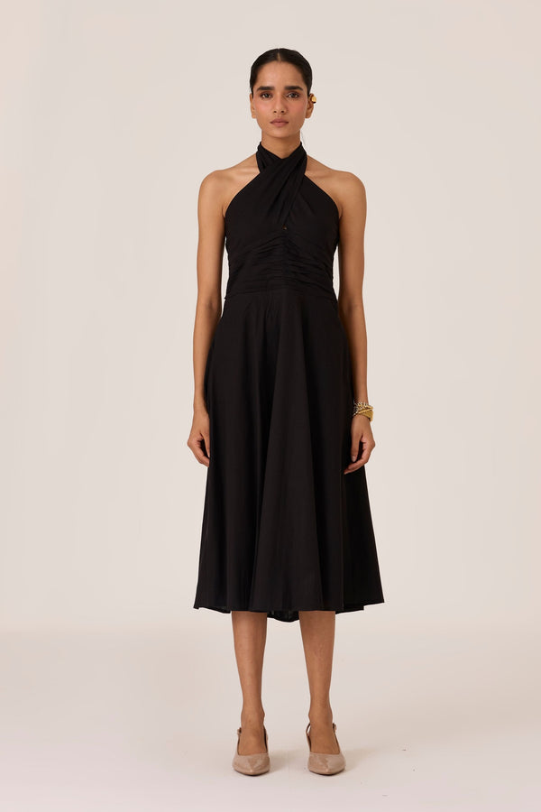 Samaria Black Halter Dress