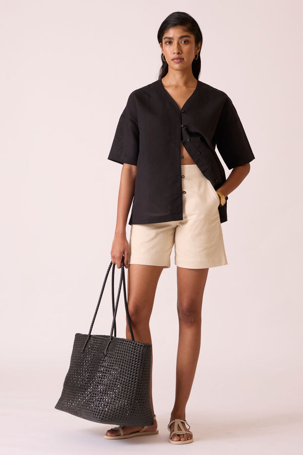 Yuko Black Linen Cotton top