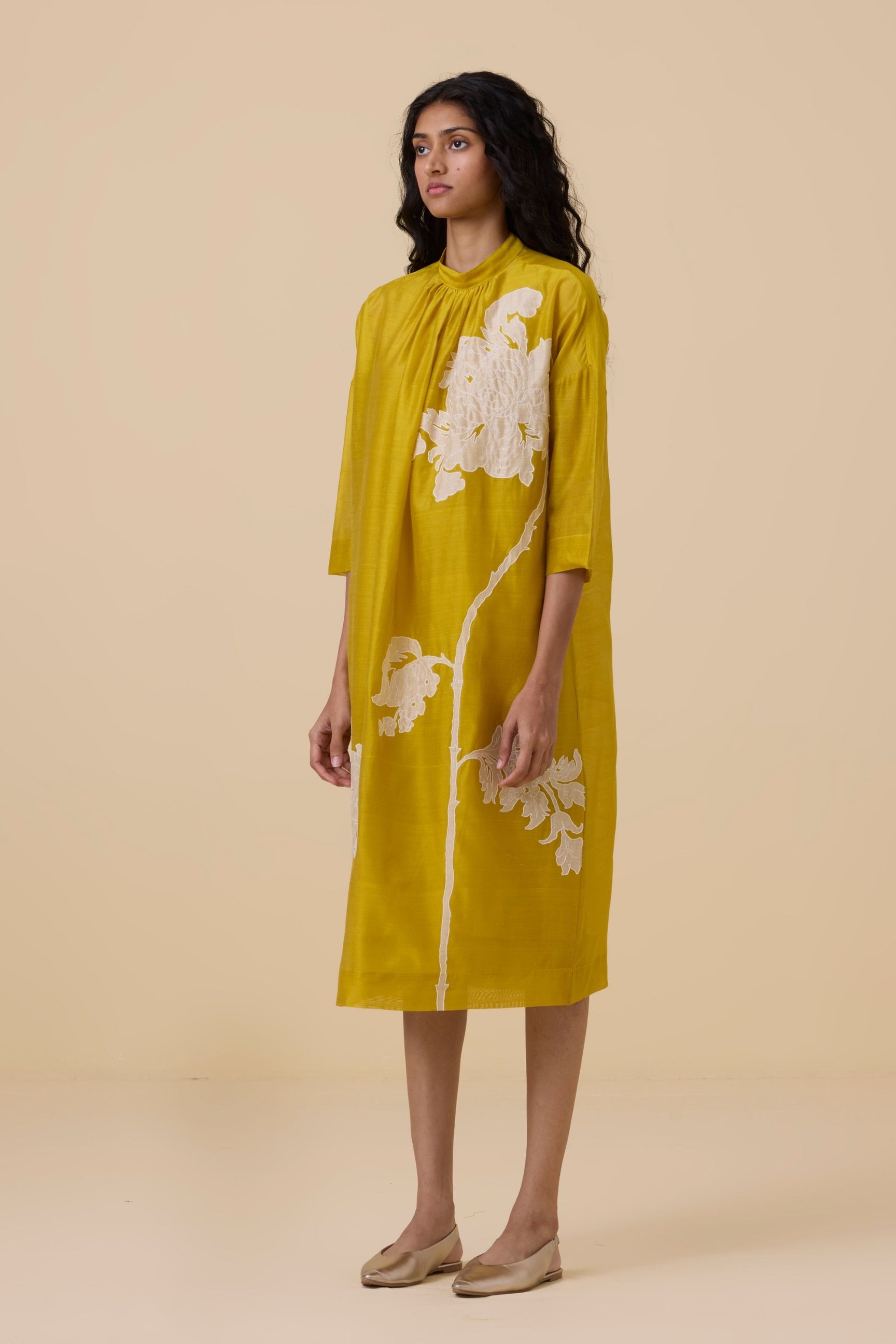 Aira Yellow Handwoven Embroidered Dress image 4