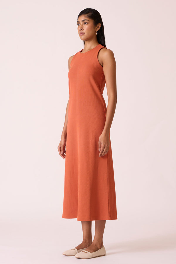 Asuka Orange Cotton Midi Dress