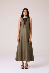Velyra Olive Silk Dress