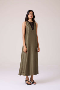 Velyra Olive Silk Dress