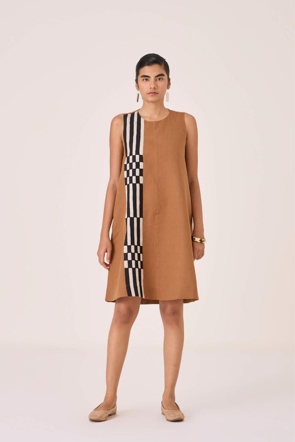 Mevan Brown Applique Dress