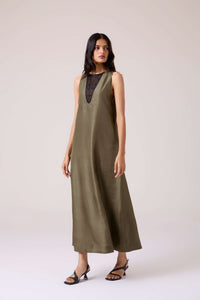 Velyra Olive Silk Dress