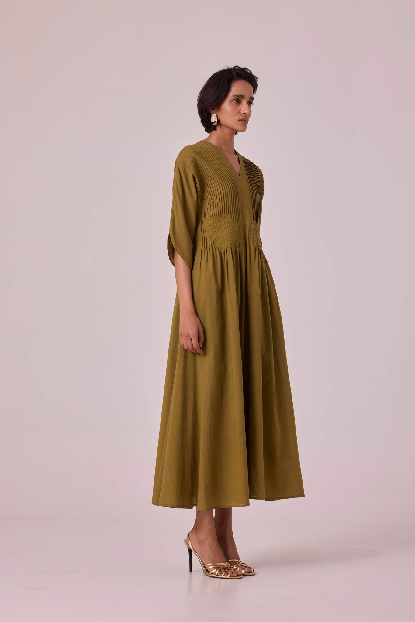Kamil Olive Embroidered Maxi Dress