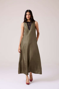 Velyra Olive Silk Dress