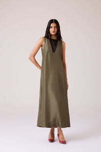 Velyra Olive Silk Dress