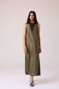Velyra Olive Silk Dress
