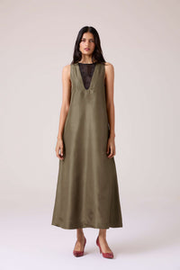 Velyra Olive Silk Dress