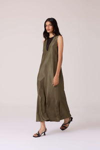 Velyra Olive Silk Dress