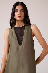 Velyra Olive Silk Dress