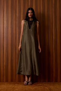 Velyra Olive Silk Dress