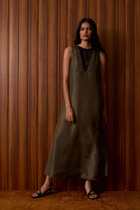 Velyra Olive Silk Dress