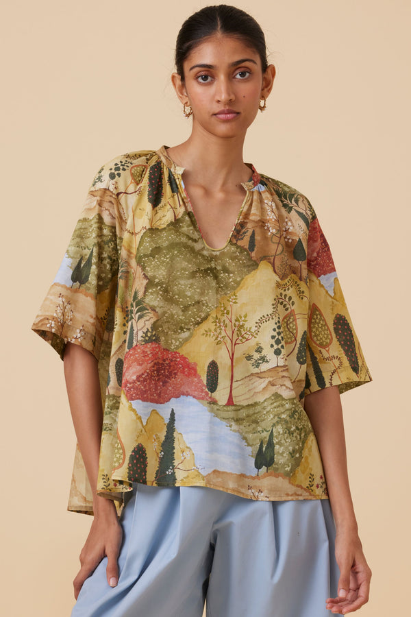 Bheer Ochre Print Top