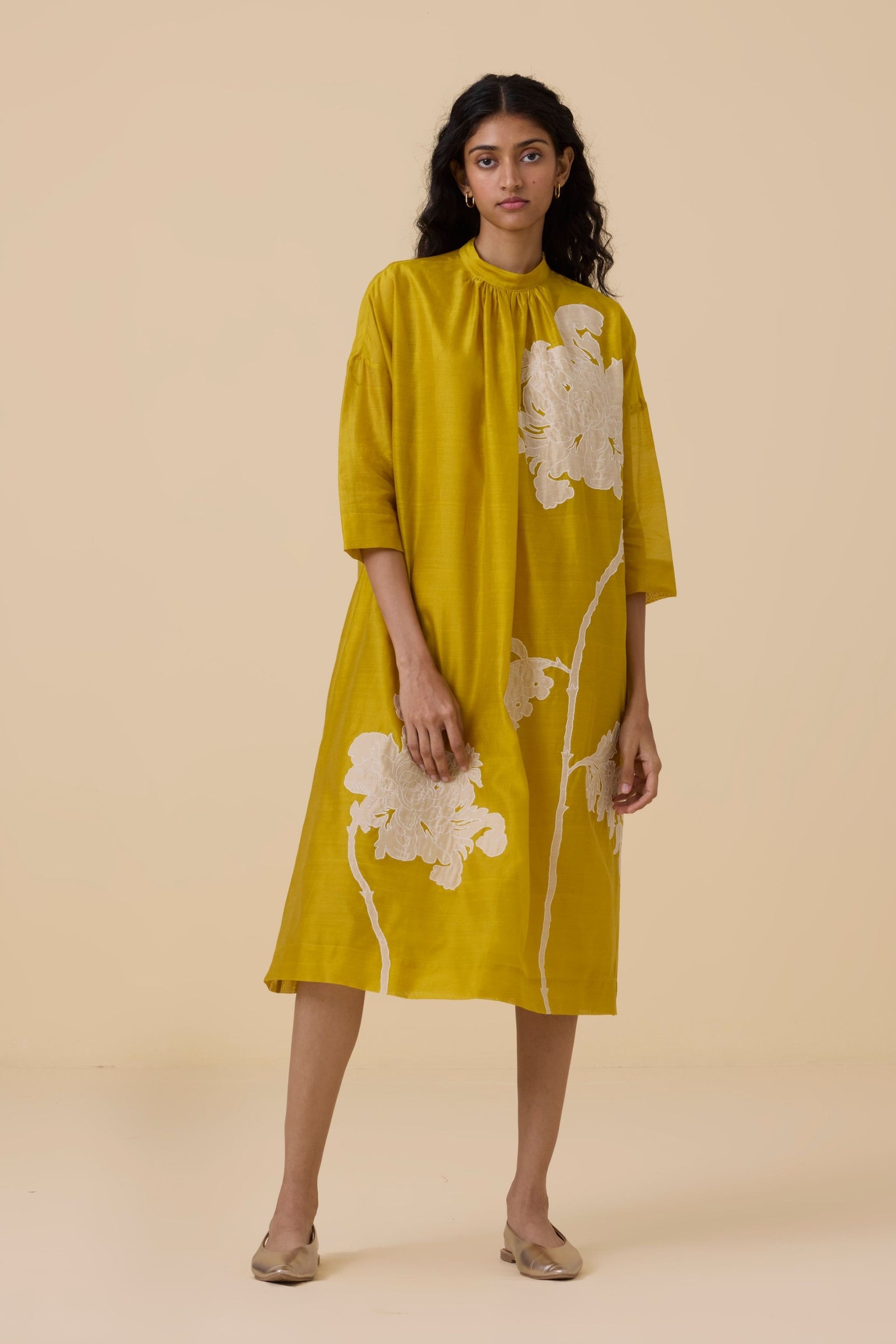 Aira Yellow Handwoven Embroidered Dress image 2