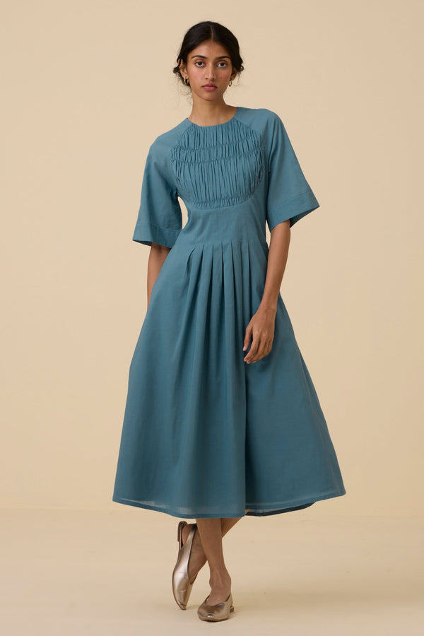 Tamina Blue Cotton Midi Dress