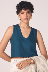 Altair Blue Silk Crop Top