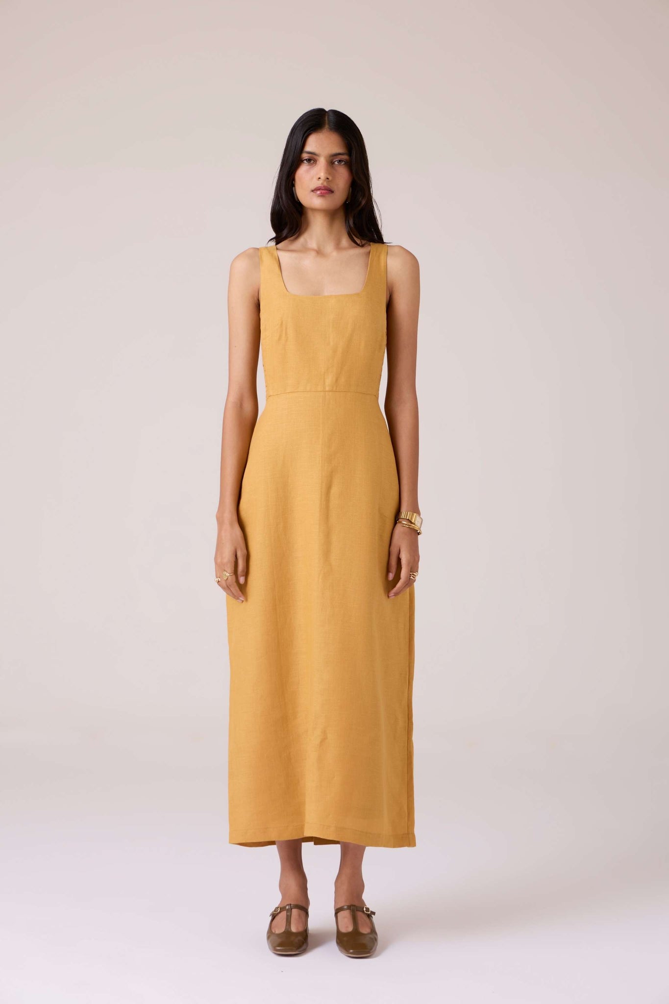 Glasswing Mustard Linen Dress The Summer House Glasswing Mustard Linen Dress The Summer House