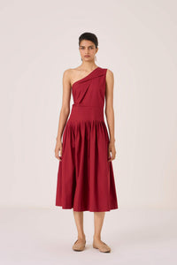 Vidura Red One Shoulder Dress