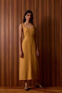 Glasswing Mustard Linen Dress