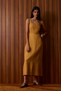 Glasswing Mustard Linen Dress
