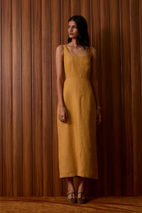Glasswing Mustard Linen Dress