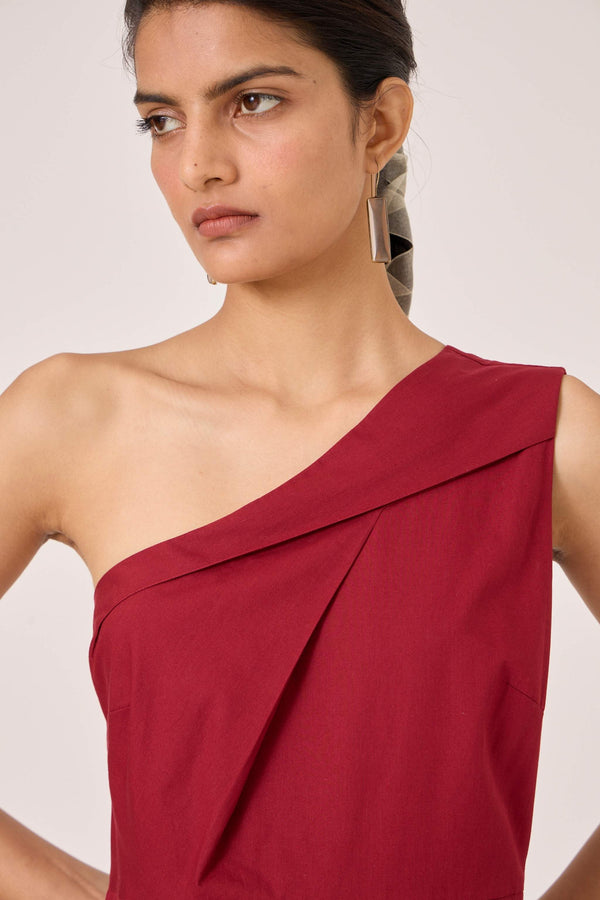 Vidura Red One Shoulder Dress