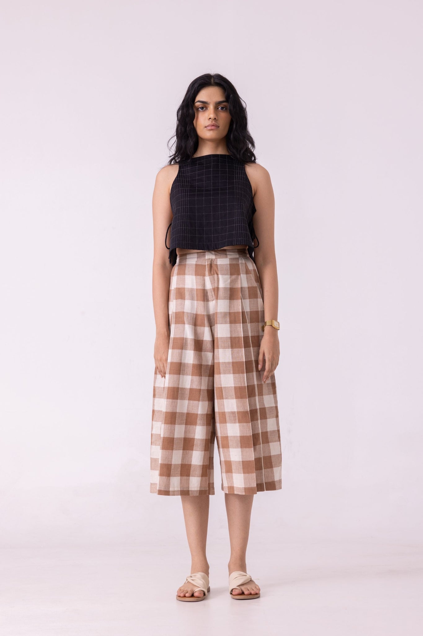 Frances Brown Checkered Handwoven Pant