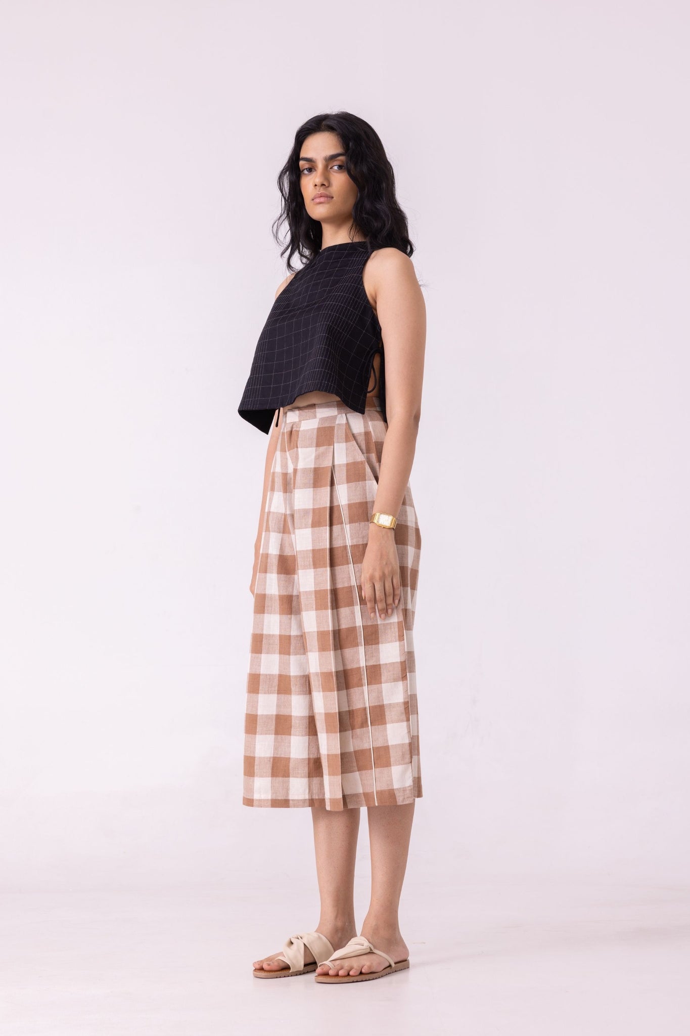 Frances Brown Checkered Handwoven Pant