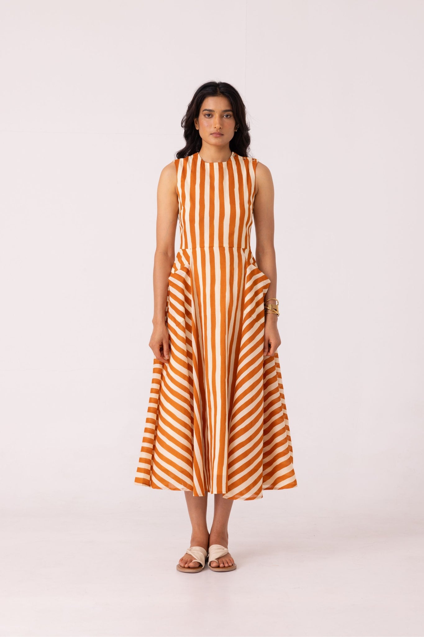 Valentino Rust Striped Midi Dress
