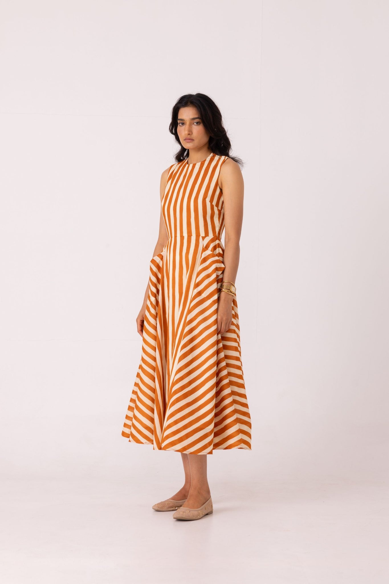 Valentino Rust Striped Midi Dress