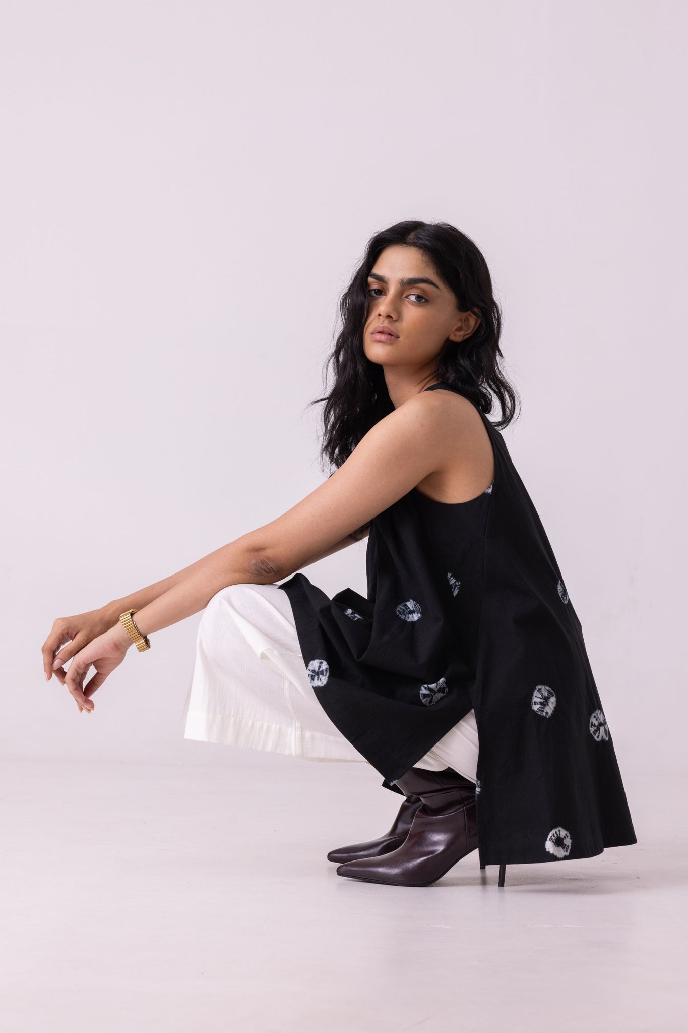 Margo Black Bandhani Handwoven Top