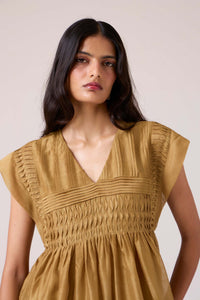 Aelia Yellow Handwoven Dress