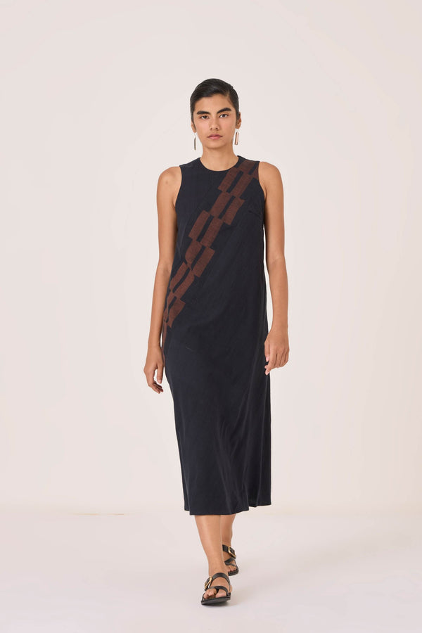 Anura Black Handwoven Sleeveless Midi Dress