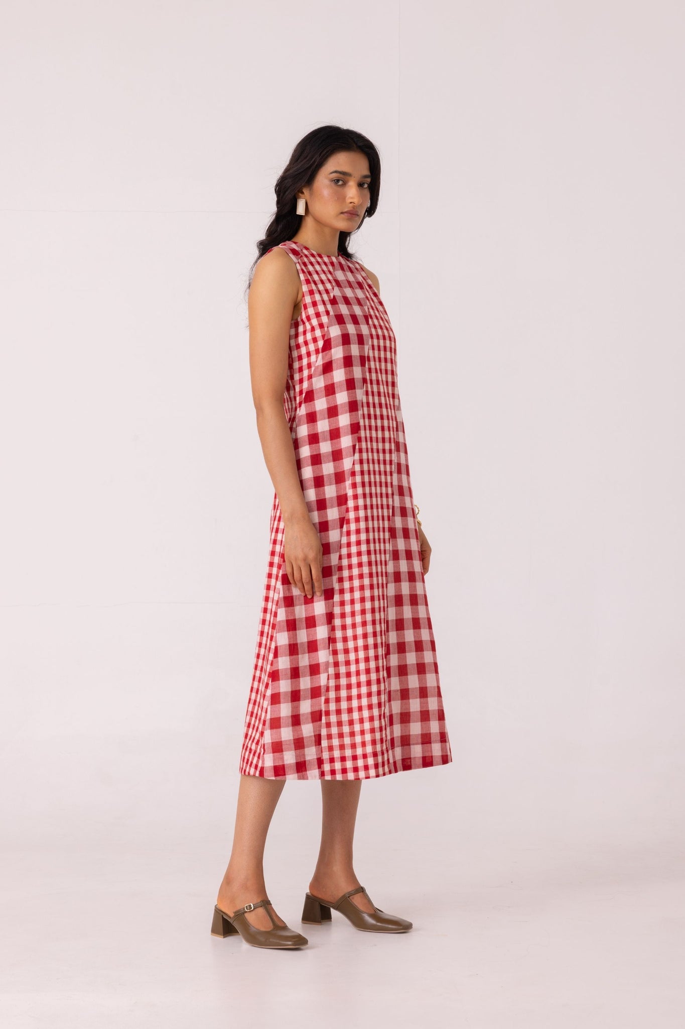 Waltz Red Checkered Handwoven Dress