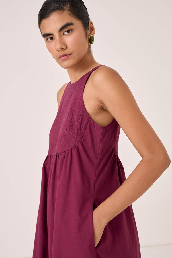 Shehan Burgundy Quilted Dress